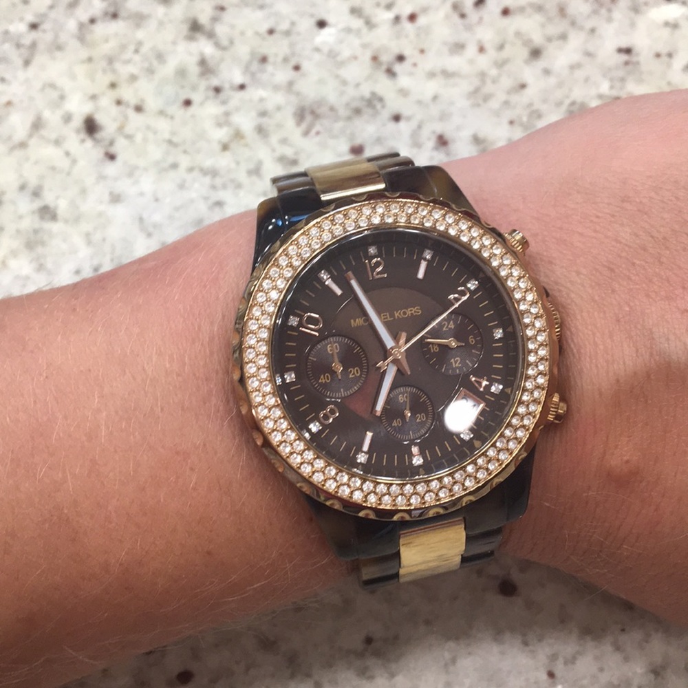 Michael Kors Tortoise Shell and Rose Gold Watch